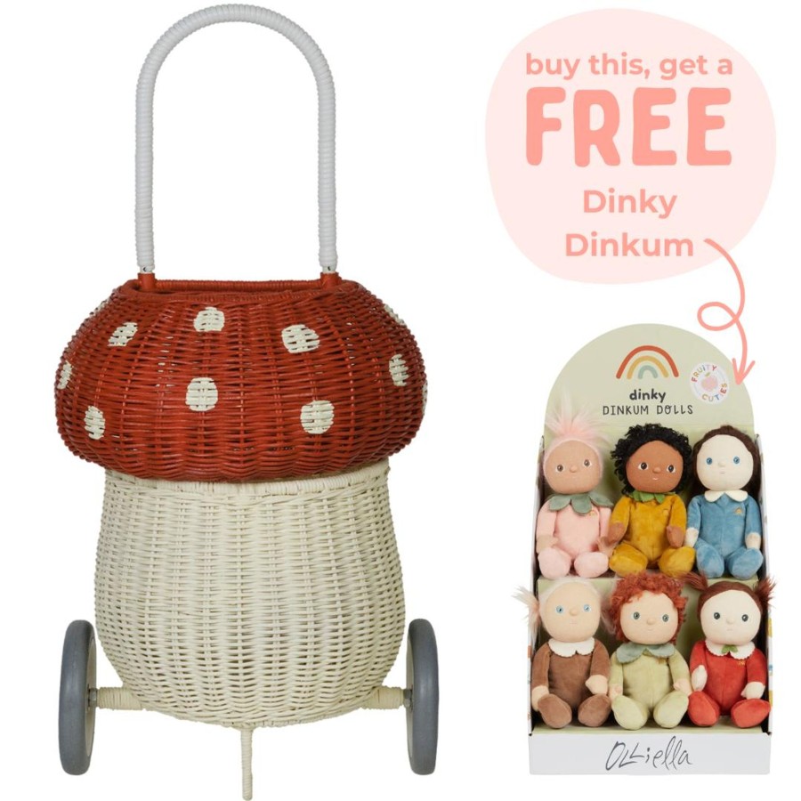 Play + Learn Olli Ella Dolls + Accessories | Olli Ella Rattan Mushroom Luggy - Red & White