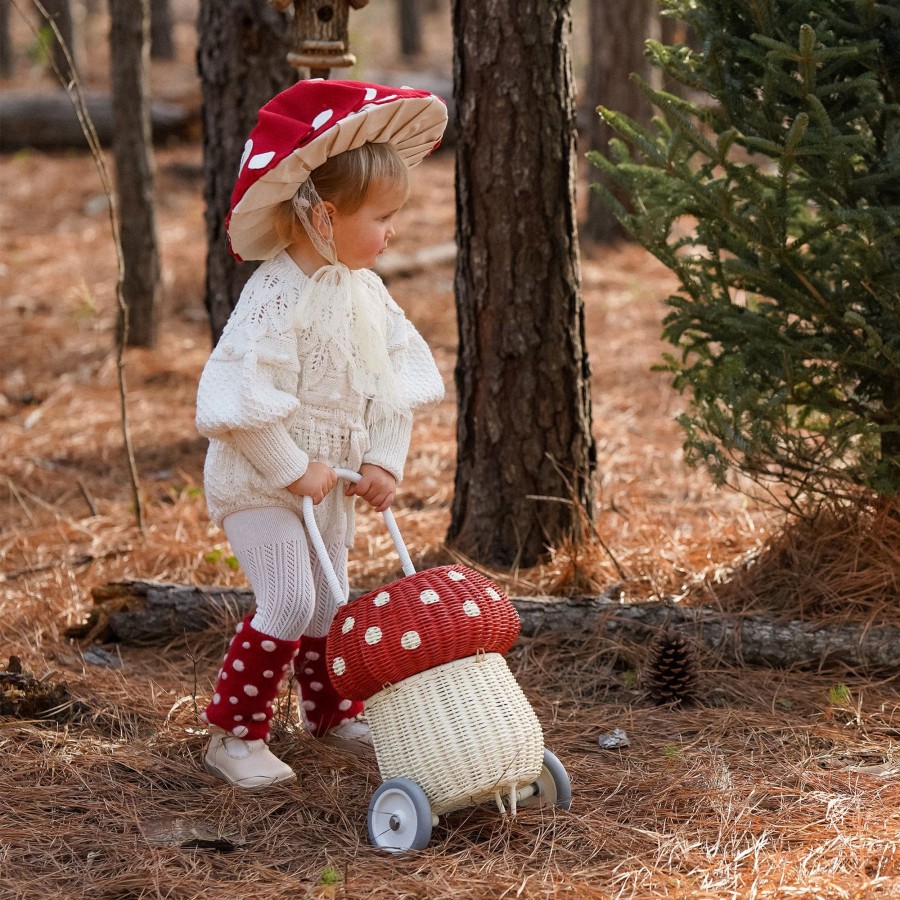 Play + Learn Olli Ella Dolls + Accessories | Olli Ella Rattan Mushroom Luggy - Red & White