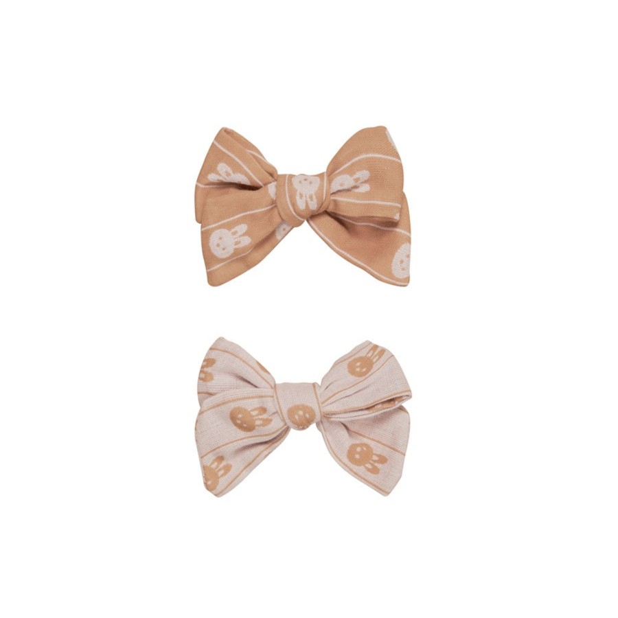 Child [2-14] Huxbaby Hair Accessories | Huxbaby Bunny Stripe 2Pk Hair Bow - Biscuit + Rose