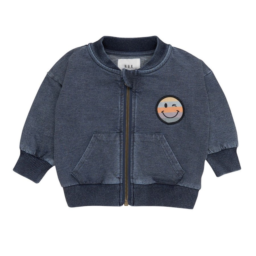 Child [2-14] Huxbaby Outerwear | Huxbaby Rainbow Smiley Retro Pocket Track Jacket - Denim