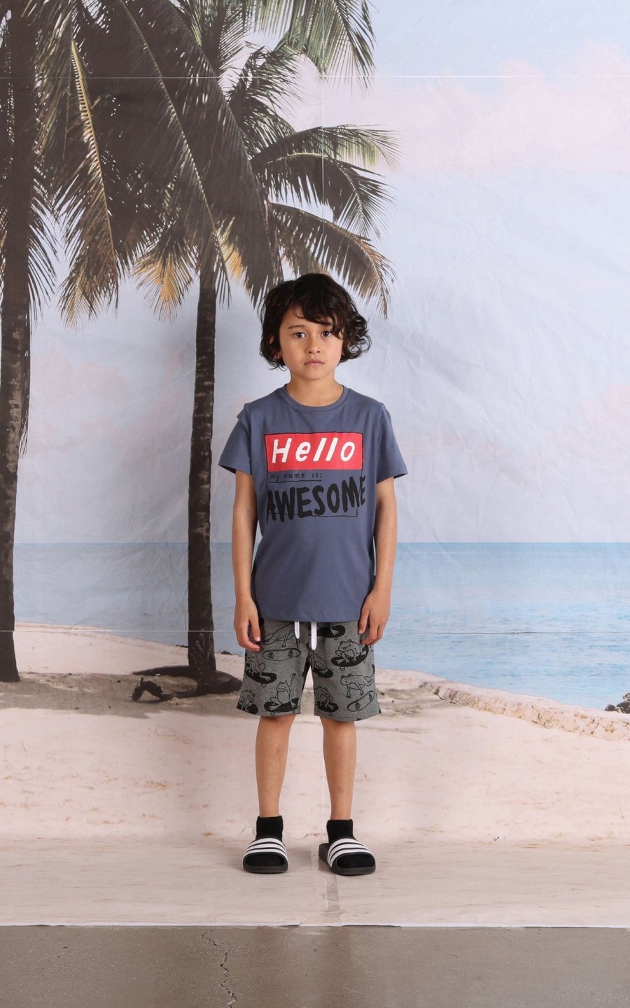 Child [2-14] Minti Bottoms | Minti Skate Frogs Short - Charcoal Marle