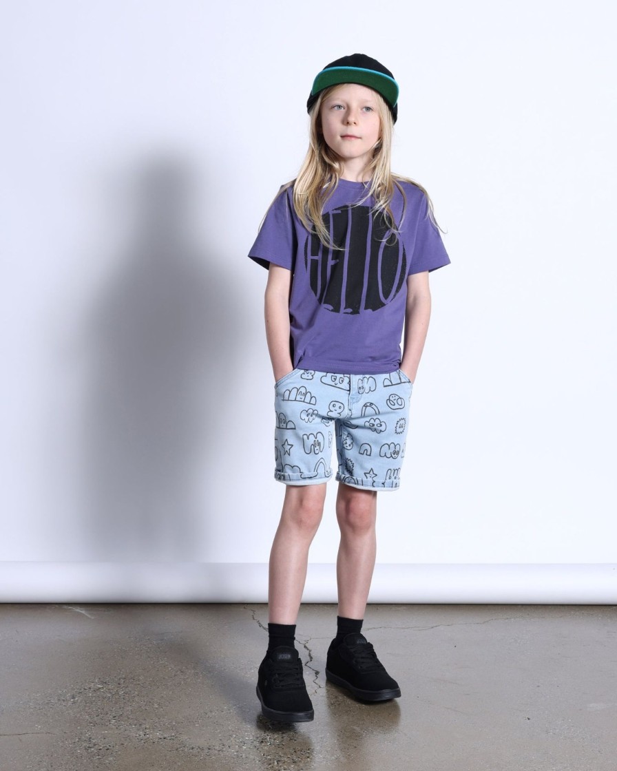 Child [2-14] Minti Tops | Minti Hello Stamp Tee - Purple