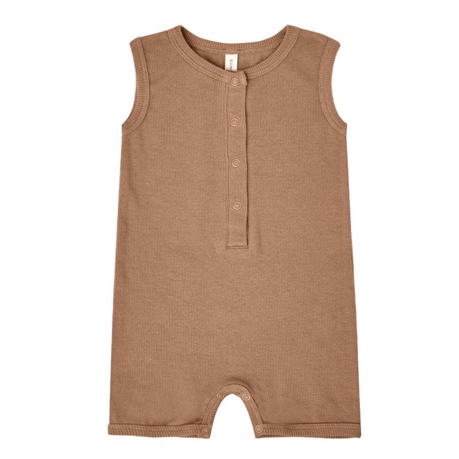 Child [2-14] Quincy Mae Overalls + Playsuits | Quincy Mae Ribbed Henley Romper | Clay