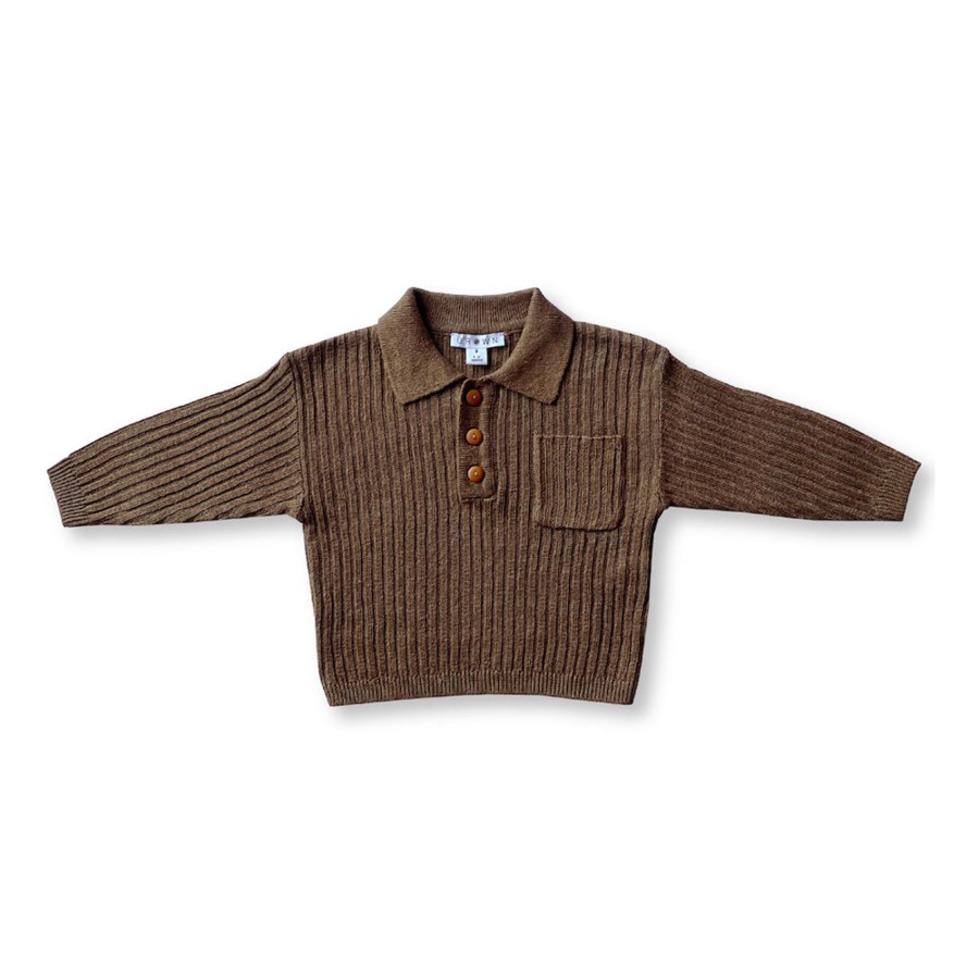 Child [2-14] Grown Knitwear | Grown Linen Rib Button Up Jumper - Mocha