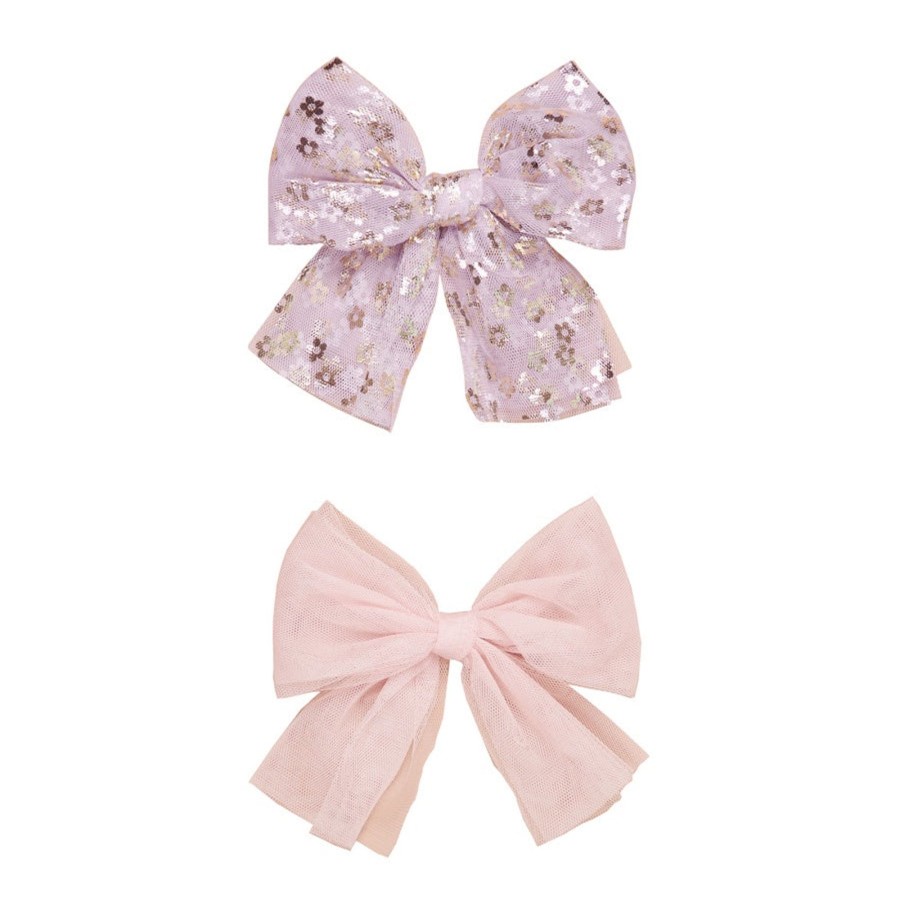 Child [2-14] Huxbaby Hair Accessories | Huxbaby Flowers Galore Tulle 2 Pack Hair Bow - Lavender / Rose