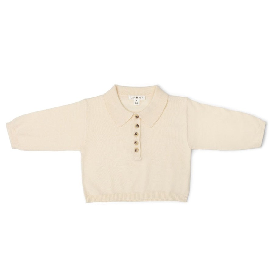 Child [2-14] Grown Tops | Grown Organic Collar Long Sleeve Tee - Milk