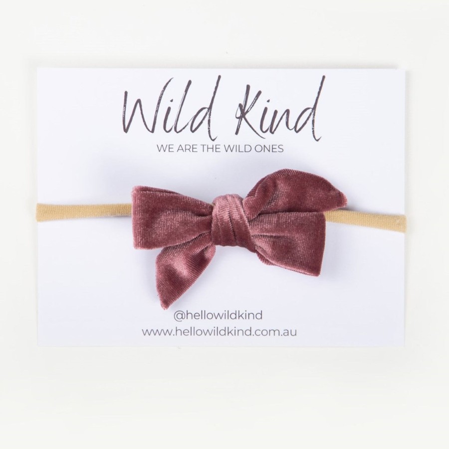 Child [2-14] Wild Kind Hair Accessories | Wild Kind Hazel Velour Bow Headband - Mauve