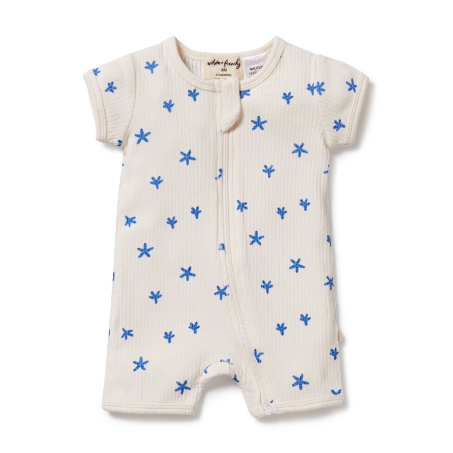 Baby [0-23M] Wilson & Frenchy All In One | Wilson And Frenchy Organic Rib Zipsuit Little Starfish