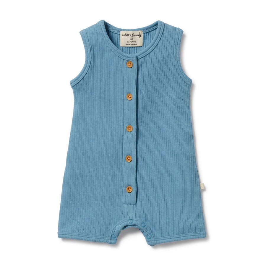 Baby [0-23M] Wilson & Frenchy All In One | Wilson And Frenchy Organic Rib Growsuit Sky Blue