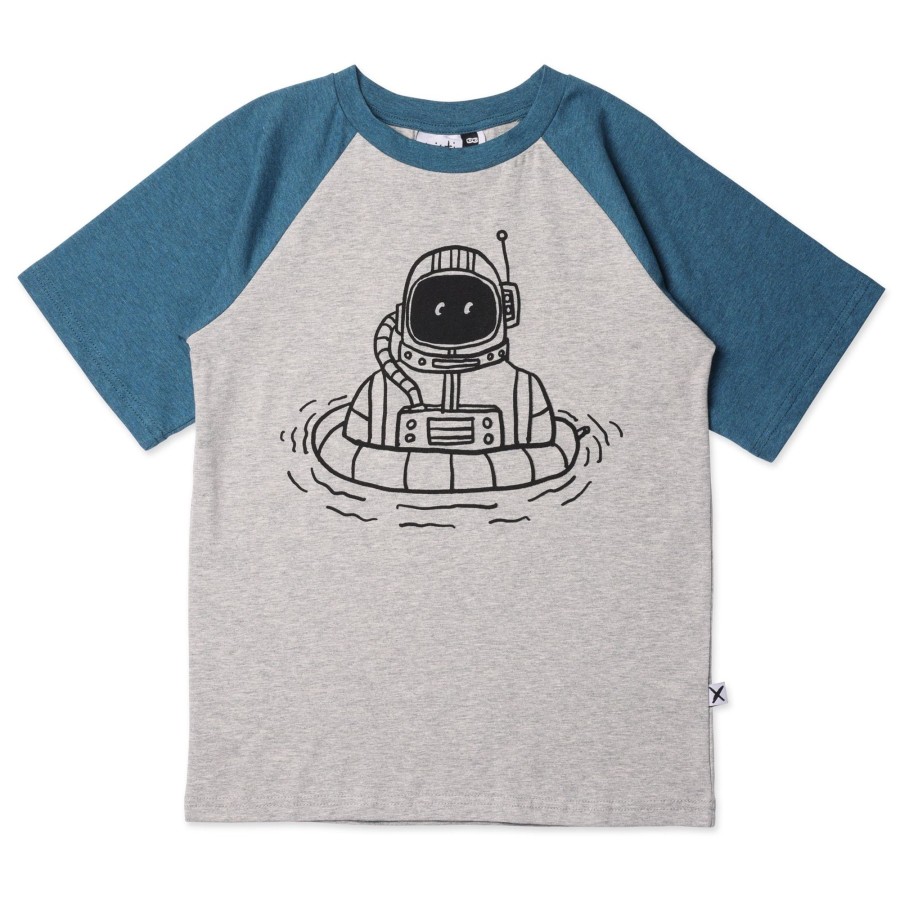 Child [2-14] Minti Tops | Minti Swimming Astronaut Tee - Grey Marle/Teal