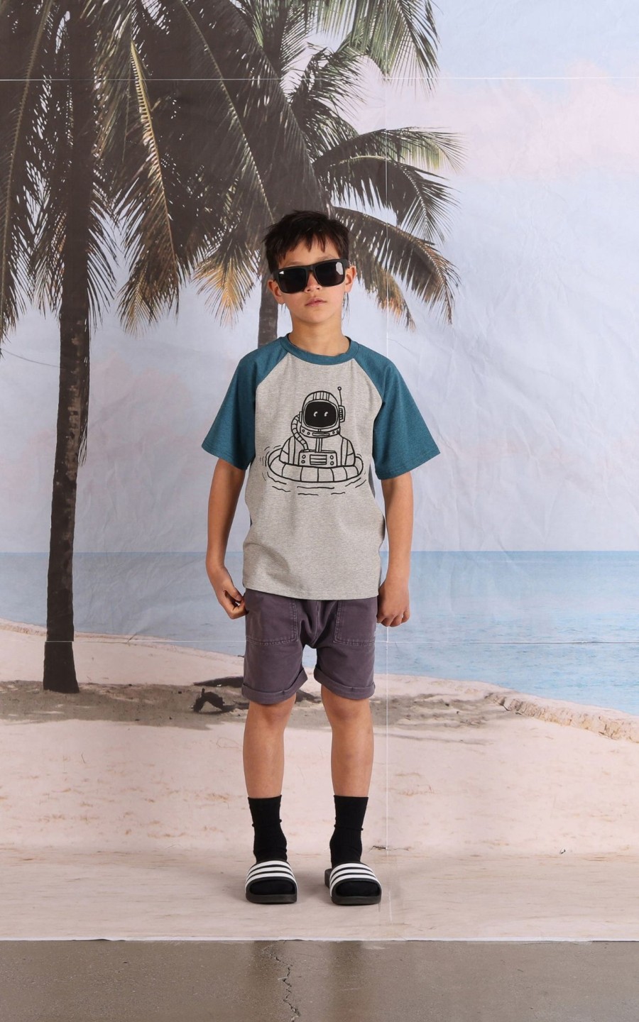 Child [2-14] Minti Tops | Minti Swimming Astronaut Tee - Grey Marle/Teal