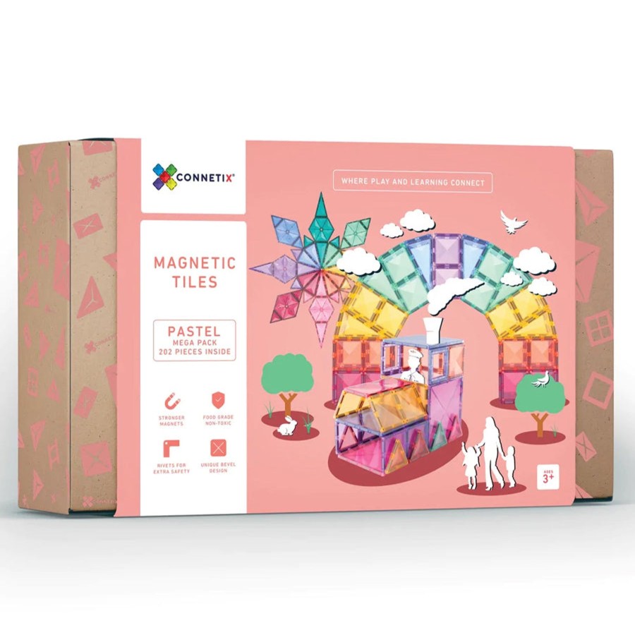 Play + Learn Connetix Construction | Connetix Tiles - 202 Piece Mega Set | Pastel