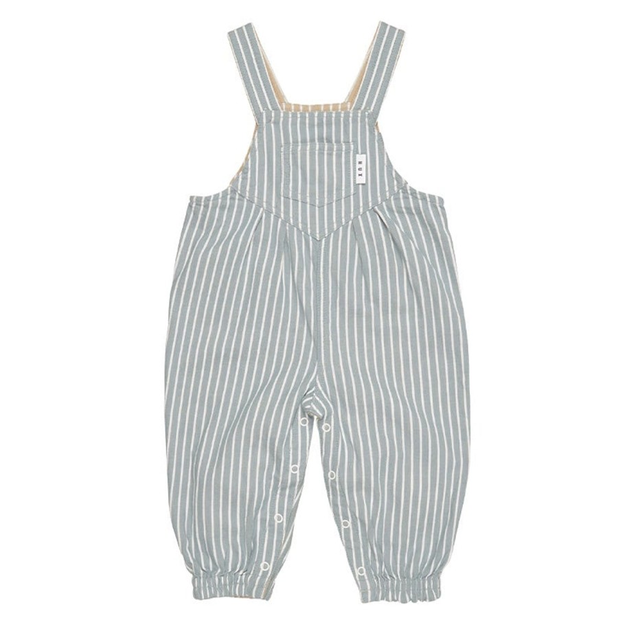 Child [2-14] Huxbaby Overalls + Playsuits | Huxbaby Stripe Reversible Overalls - Teal + Biscuit