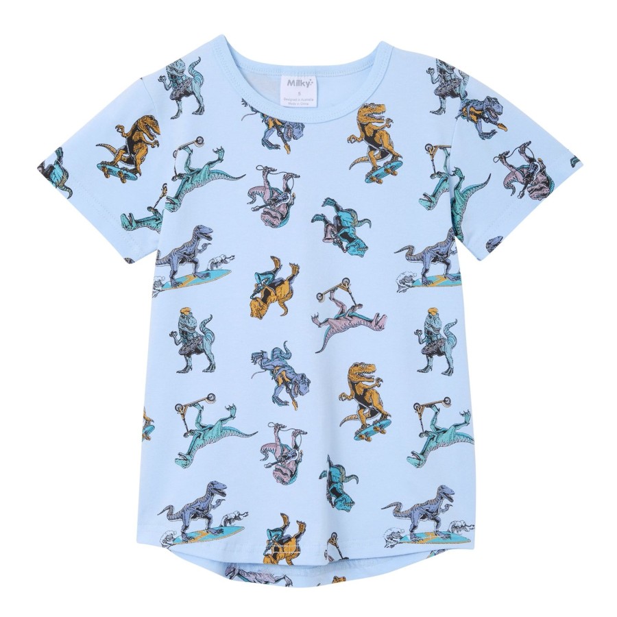 Baby [0-23M] Milky Tops | Milky Dino Skate Tee - Sky Blue