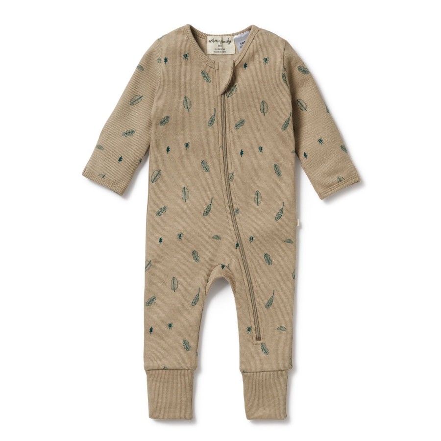 Baby [0-23M] Wilson & Frenchy All In One | Wilson And Frenchy Organic Zipsuit With Feet Jungle Leaf