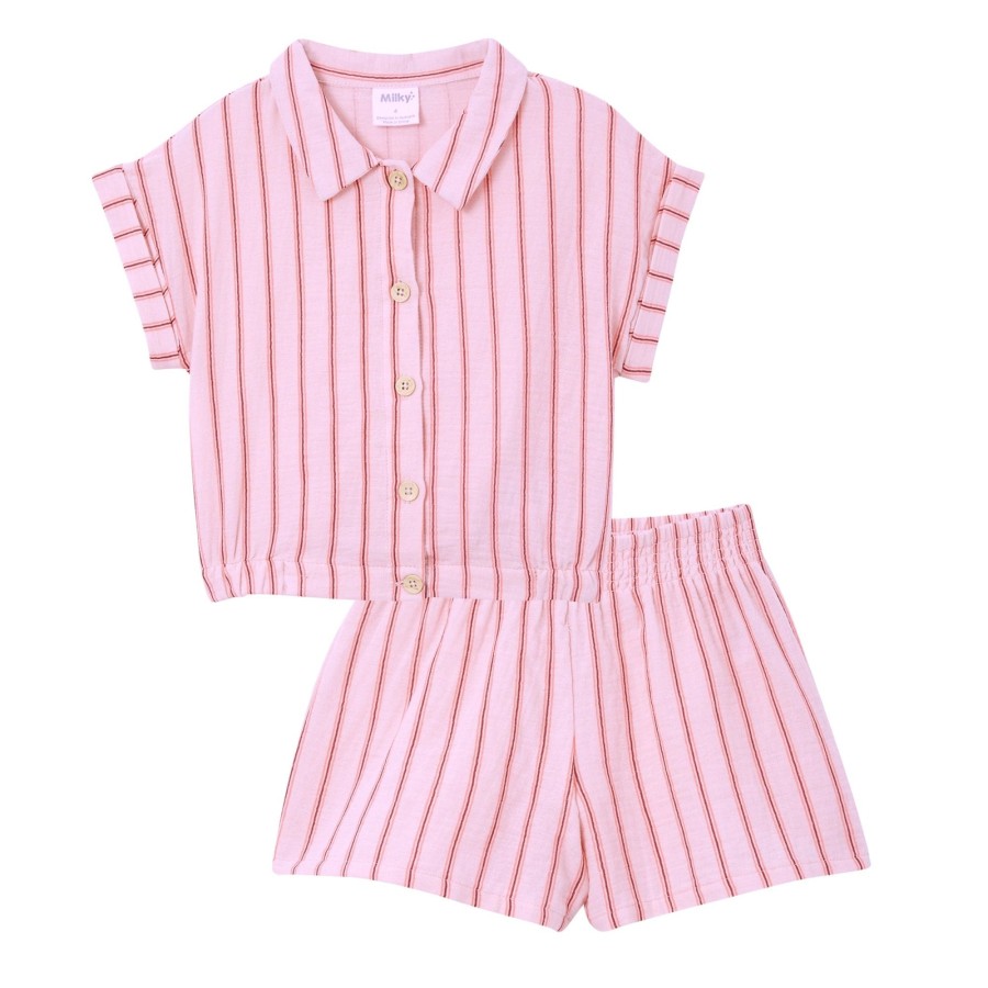 Child [2-14] Milky Bottoms | Milky Ruby Stripe Cotton Play Set - Pastel Pink