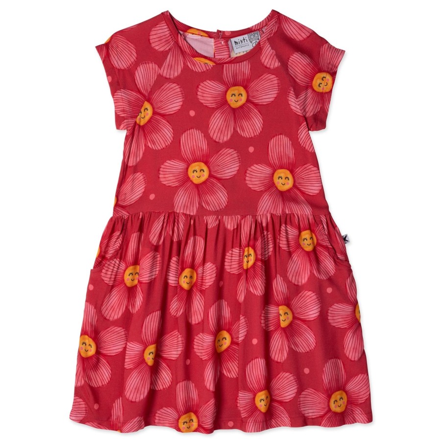 Child [2-14] Minti Dresses | Minti Painted Flower Woven Dress - Cherry